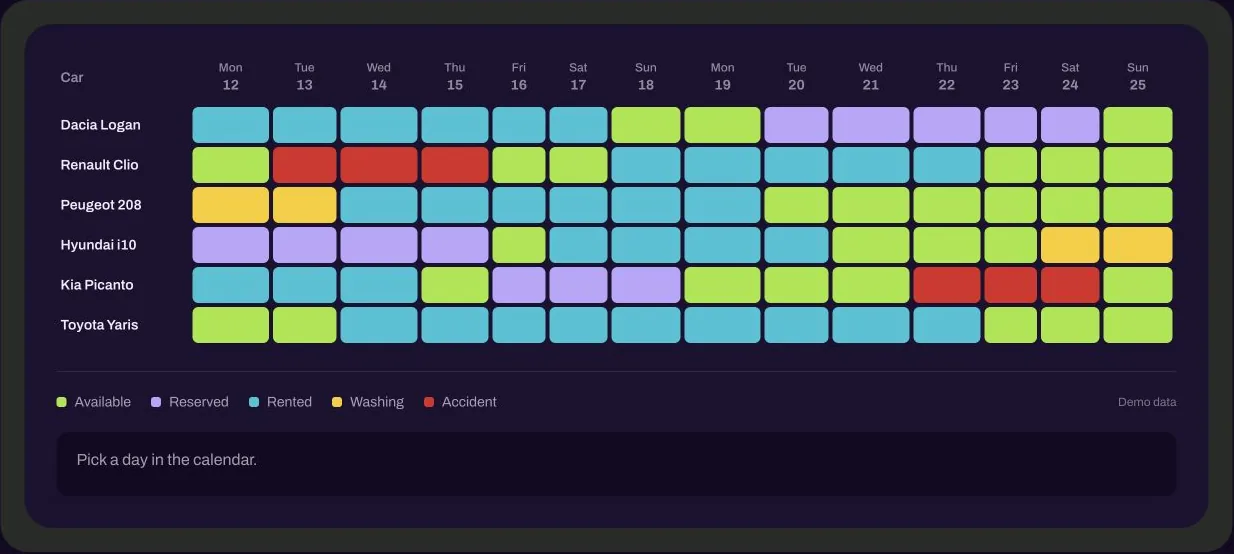 Fleet calendar preview of Budglet